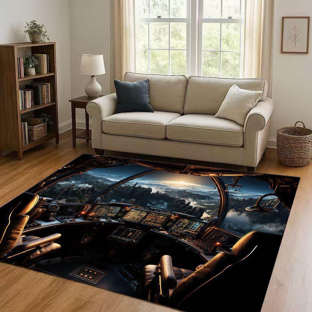 HD Spacecraft Aircraft Cockpit Dashboard Living Room Non Slip Area Rug Carpet for Bedroom Kids Playroom Sofa,Home Decor Doormat