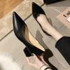Coarse Heel Shallow Mouth High Heel Single Shoes Women's Pointed Head Professional Work Shoes Black Medium Heel Leather Shoes Work Shoes