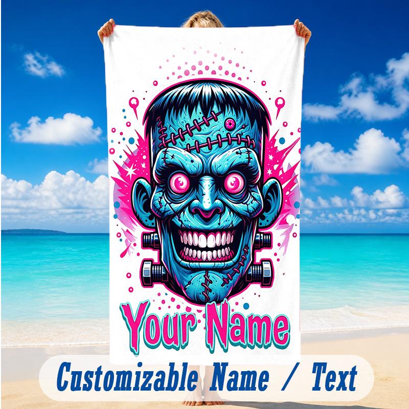 Beach Towel Custom Name Text, Quick Dry Large Towel For Beach HomeFrankenstein's Monster