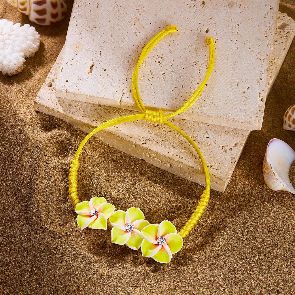 Boho Plumeria Flower Bracelet for Women Polymer Clay Hawaiian Frangipani Charm Braided Rope Bracelets Summer Beach Jewelry Gift