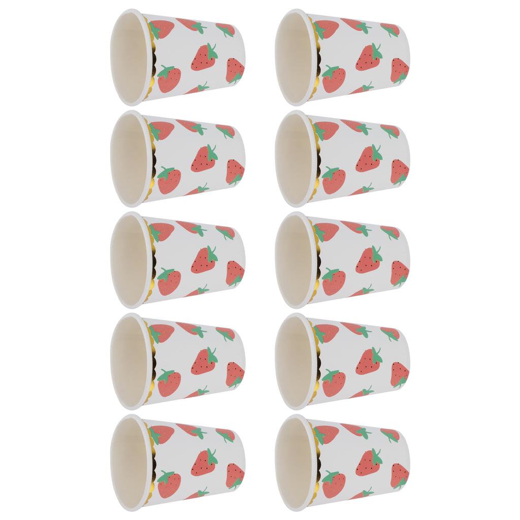 10Pcs Party Tableware Disposable Strawberry Pattern Tableware Set for Birthday Parties Seaside PartiesPaper Cup