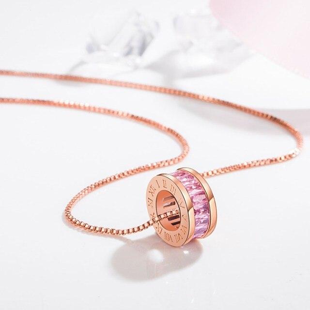 

925 стерлингового серебра новые женские модные ювелирные изделия высокого качества кристалл циркон розовое золото кулон ожерелье длина 45 см