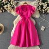 New Arrival Pleated Temperament High Waist Dress Princess Short-Sleeved