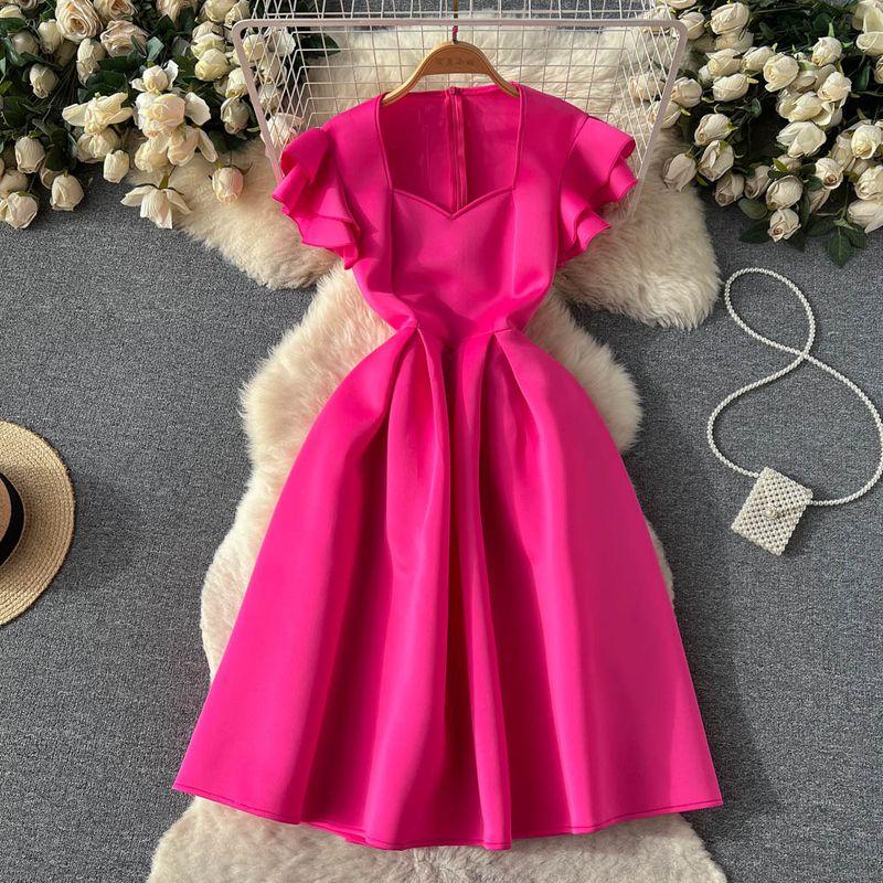 New Arrival Pleated Temperament High Waist Dress Princess Short-Sleeved