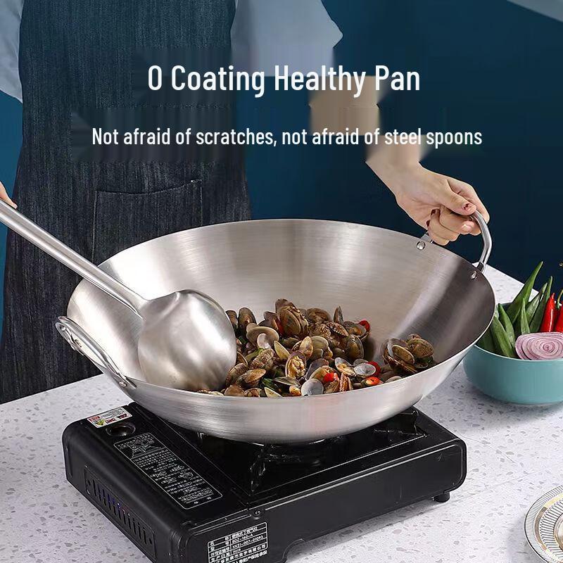 Wok de fier rotund de 50 cm, comercial, cu două mânere