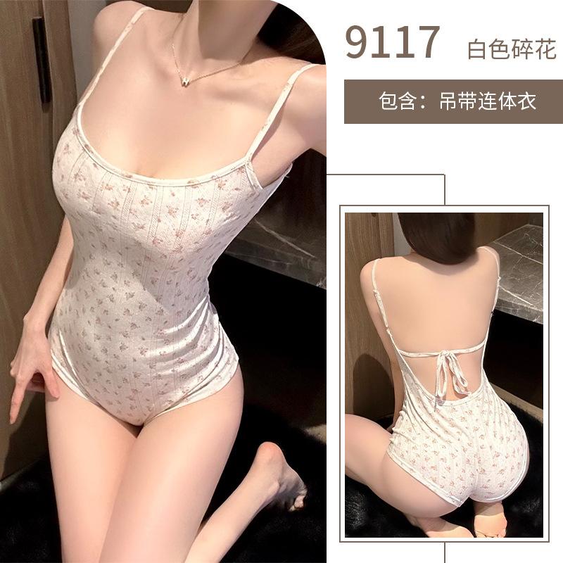 Sexy Female Sleeveless Pure Desire Wind Suspender Onesie Floral Girl Wind Sweet Girl Erotic Underwear Slim Fit