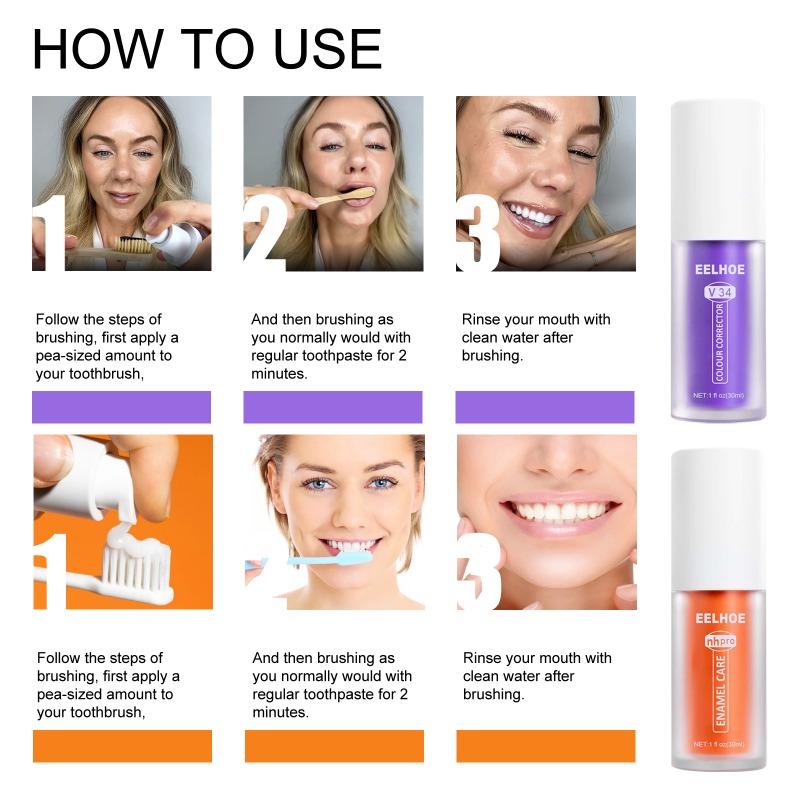 V34 Toothpaste Purple Orange Repair Teeth Oral Care Whitening Clean Stains Toothpaste