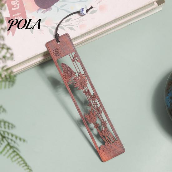 Plum Orchid Bamboo Chrysanthemum Rosewood Bookmark, Carved Classic Bookmark Traditional Chinese Style Wood Page Marker for Book Lovers Natural Luster