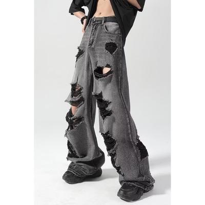 New Vibe Ripped Wide-leg Jeans for Men 2026, Washed and Distressed Straight-leg Floor-length Pants