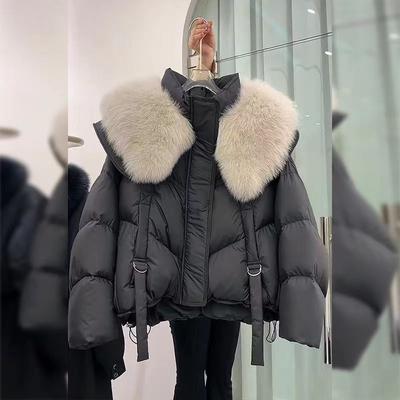 Women's Winter New Style Fashion Loose Thick Style Western Style Big Fur Collar Down Cotton Clothes Are Thin Cotton Clothes