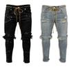 Moda Masculina Jeans Skinny Rasgado Casual Jeans Desgastado Buraco Jeans Slim Fit Calça Jeans Lápis Calça Jeans