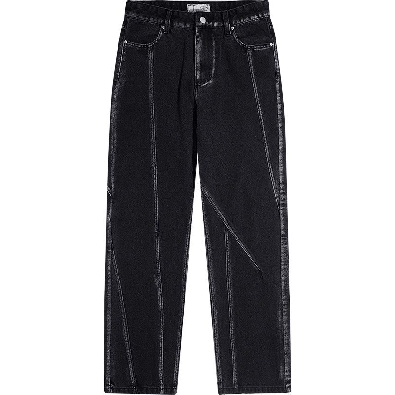 

[Same Style as Dong Li] Harshandcruel Cutting Piece Split Deconstruct Washing Water Slightly Flared Jeans Dong Sicheng Black XL