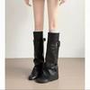 Niche Spice Girls Belt Buckle Pants Boots Women'S Autumn And Winter Round Head Boots But Knee Versatile Boots