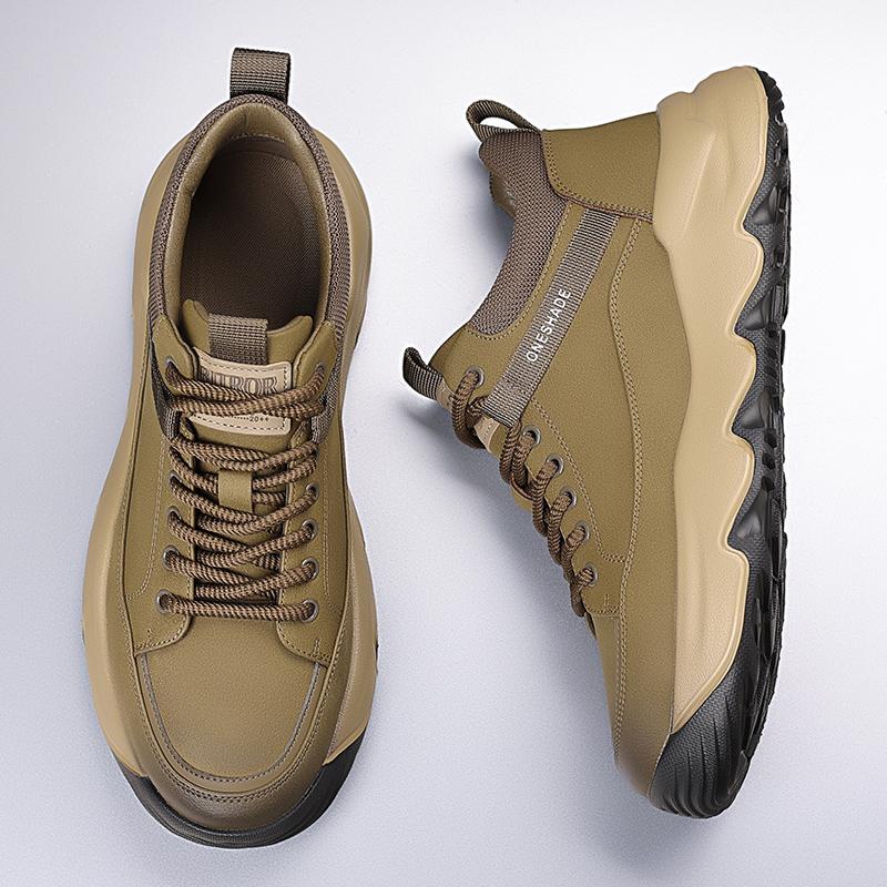 New Men Leather Casual Shoes Soft Sole Lace-up Sneakers Lightweight Treking Footwear Outdoor Male Hiking Shoes Non-Slip Trainers