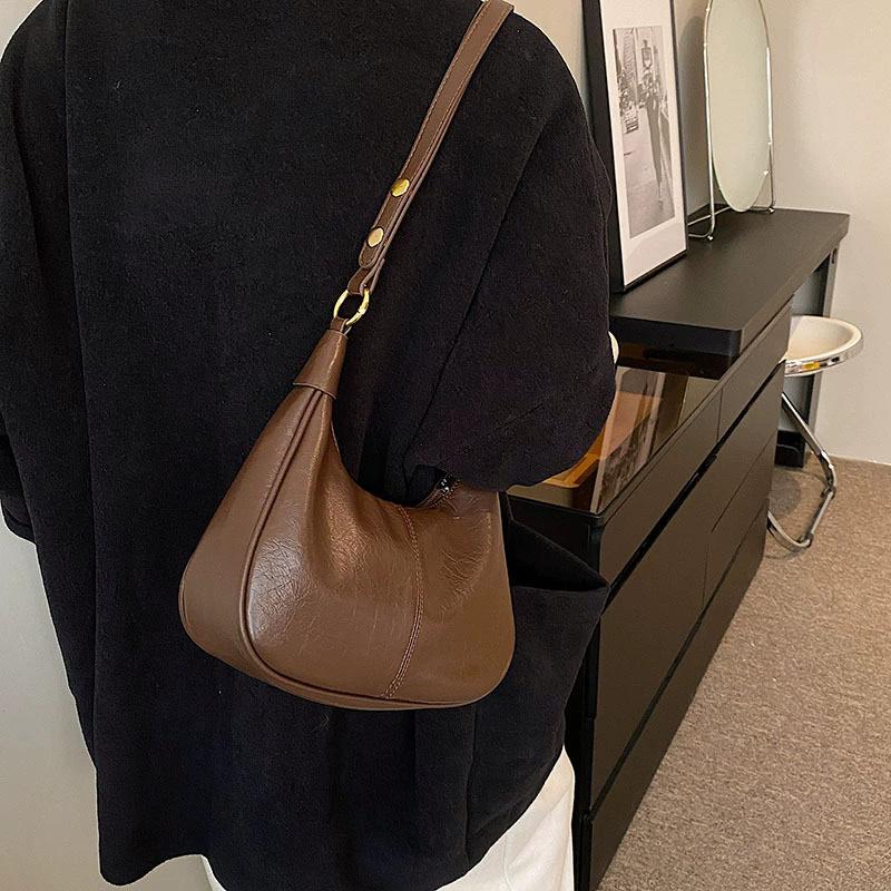 Women Solid Color Zipper Underarm Bag, Fashion All-match Hobo Dumpling Shoulder Purse, Casual Versatile Handbag Daily Use
