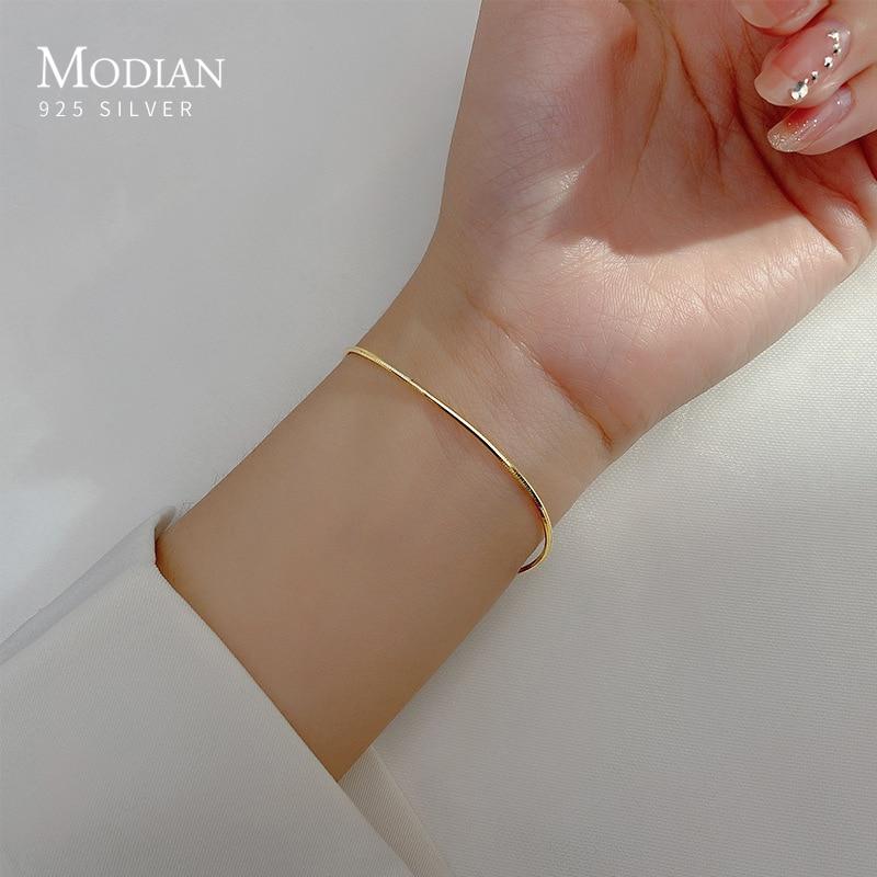 Modian Classic Basic  Sterling Color Stylish Stylish Sleek Minimalist Gold Color Color Snake Chain Women Wrist Bracelet Link Chain Bangle