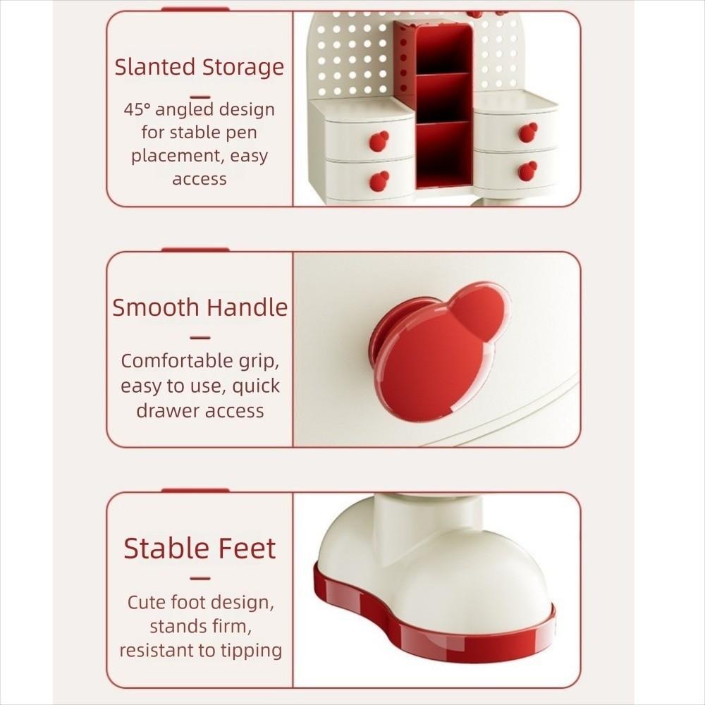 Caixa de Armazenamento de Papelaria de Mesa de Grande Capacidade Estilo Gaveta Porta-Canetas para Estudantes para Casa