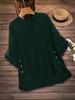 Plus Size Solid Color V-Neck Long Sleeve Button-Up Top - Women's Spring/Autumn Elegant Shirt