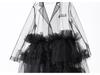 European Design Sheer Mesh Skirt Suit Collar Multi-Layer Patchwork Dress