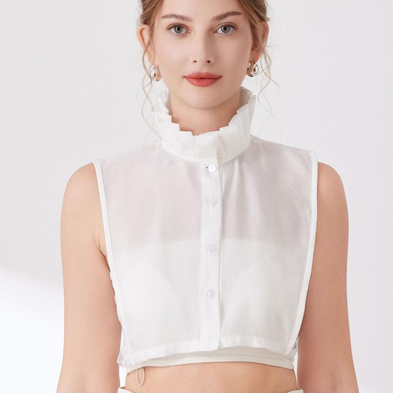 Ruffled Bows Tie Decorative Fake Collar Ladies Detachable Sweater Half Shirt High Collar For Women Girls