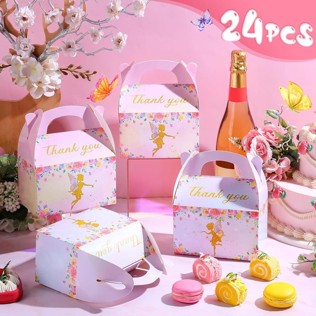 TaoBary 24 Pcs Floral Fairy Treat Boxes Floral Fairy Garden Goodie Party Favor Butterfly Theme Gift Boxes for Girl Birthday Baby Shower Party