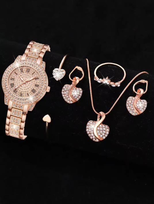 Trendy Roman Numerals Luxury Diamond-Encrusted Cuban Bracelet With Women'S Watch, Fashionable Hip-Hop Steel Watch