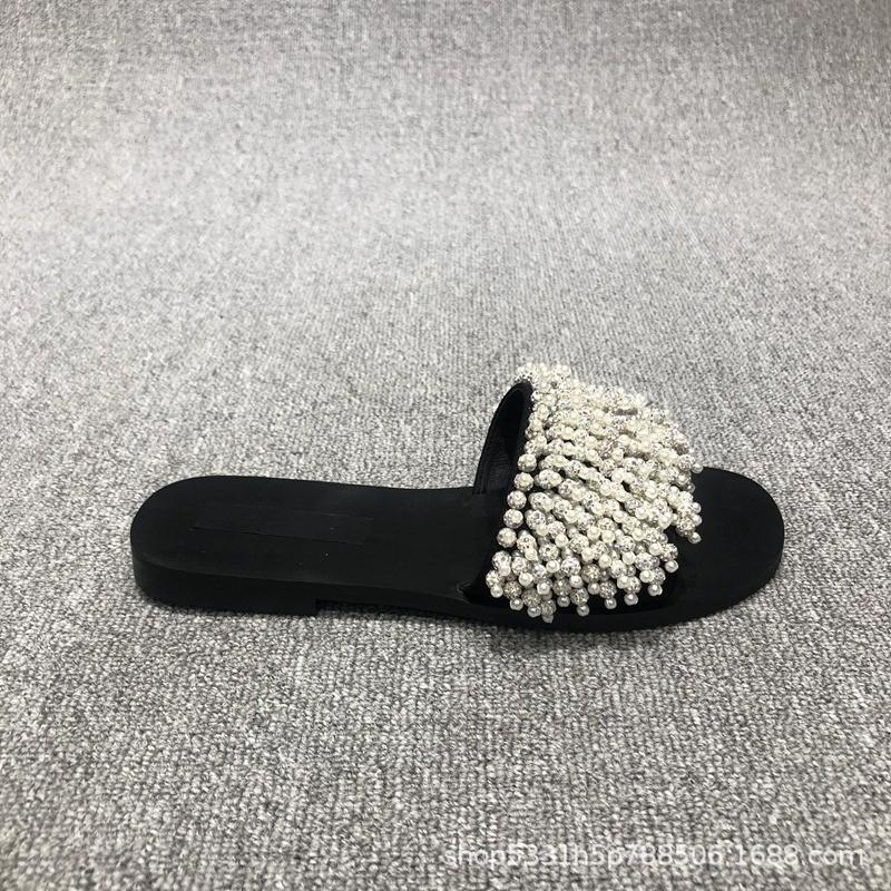 

European Station 2025 New Sandals Temperament Women s Summer European Beaded Princess Wind Open Toe One-character Flat-bottomed Slippers 40