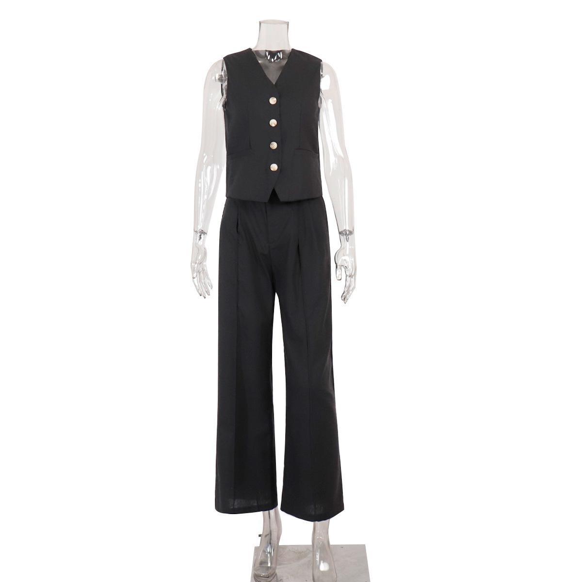 

Two Piece Vest Casual Pants Set For Women, Sleeveless Vest And Low Waisted Pants Set L чёрный