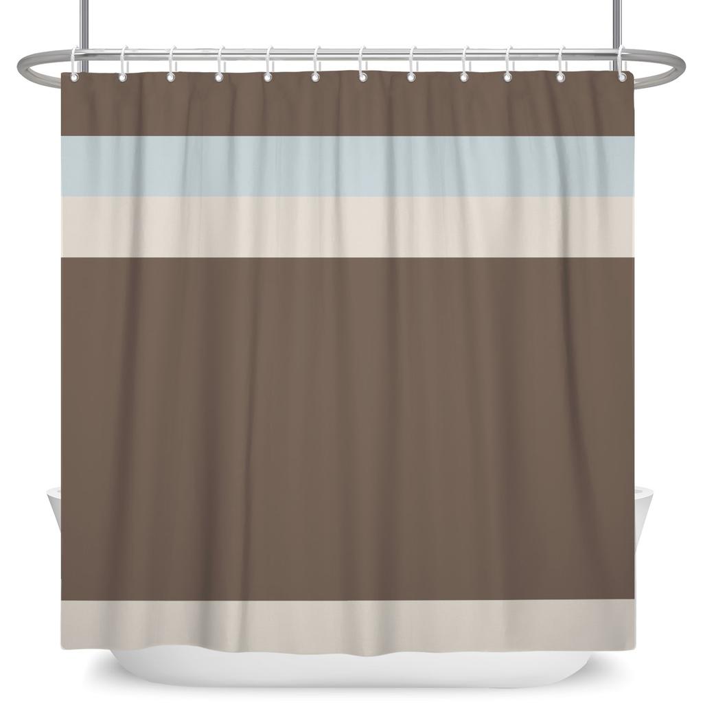 Minimalist Striped Shower Curtain Modern Color Block Gradient Design Waterproof Bath Curtain Bathroom Decor Polyester With Hooks