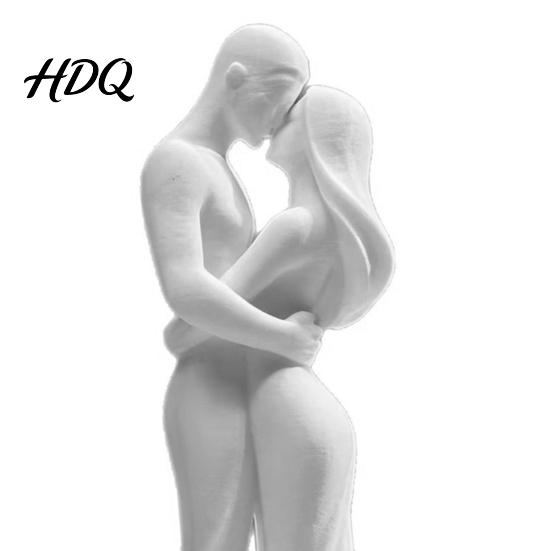 Smooth Curved Lines Decor 3D Printed Black & White Couple Hugging Statue Minimalist Modern Sculpture with Abstract Embrace Dust Wipe Figurine