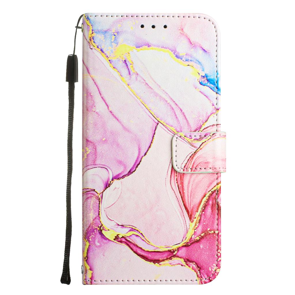 Applicable To iPhone16 Mobile Phone Leather Case Samsung S24 Marble Pattern Card Wallet Holder Protective Case 15Pro