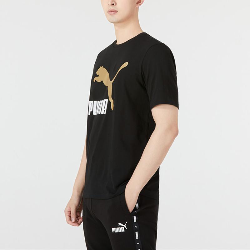 PUMA Colorblock Large Logo Print Vintage American Sport Round Neck Short Sleeve T-Shirt Men Tops Black 536345-01