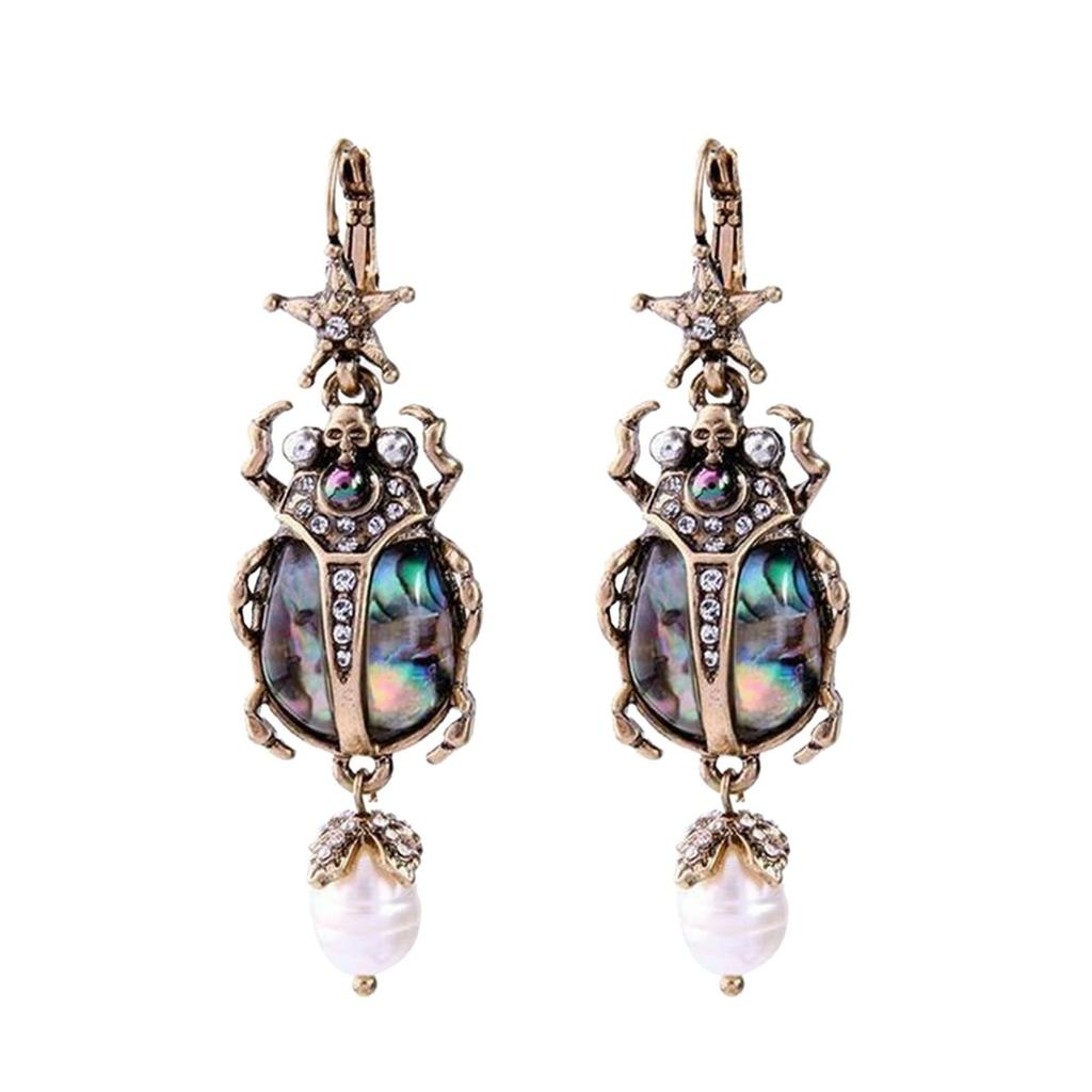 Retro Pearl Beetle Earrings Female Personality Wild Pearl Earrings CLE