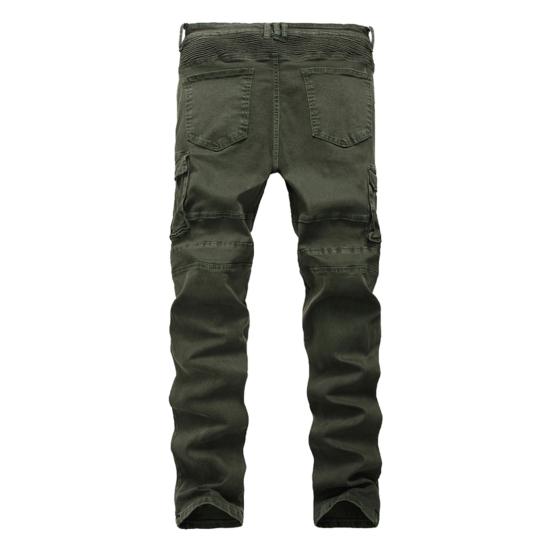 Motorcycle Cargo Pants Pleats Multi Pockets Solid Color Slim Fit Streetwear Hip