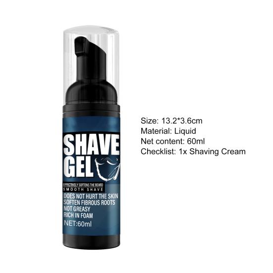 Mousse à raser 60 ml, riche en mousse, adoucit la barbe, nettoie, savon à raser pour hommes, élimine la barbe, fournitures de rasage