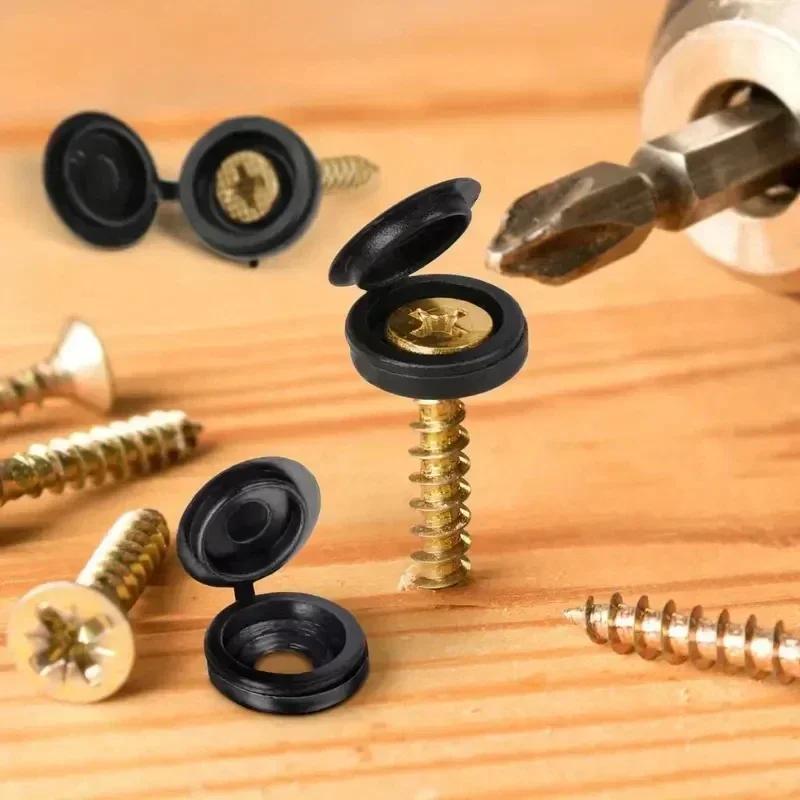 1000pcs Hinged Plastic Screw Cap Cover Fold Snap Protective Cap Button For Car Furniture Decorative Nuts Cover Bolts Hardware