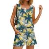 Women's 2 Piece Summer Casual Floral Print Square Neck Tank Top and Pants Set with Pockets