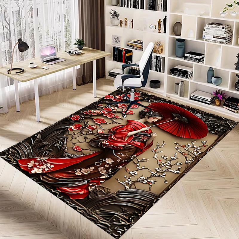 1PC cherry blossoms red kimono Carpet Ultra Soft, Thick & Absorbent, Non Slip Machine Washable Mat for Entryway