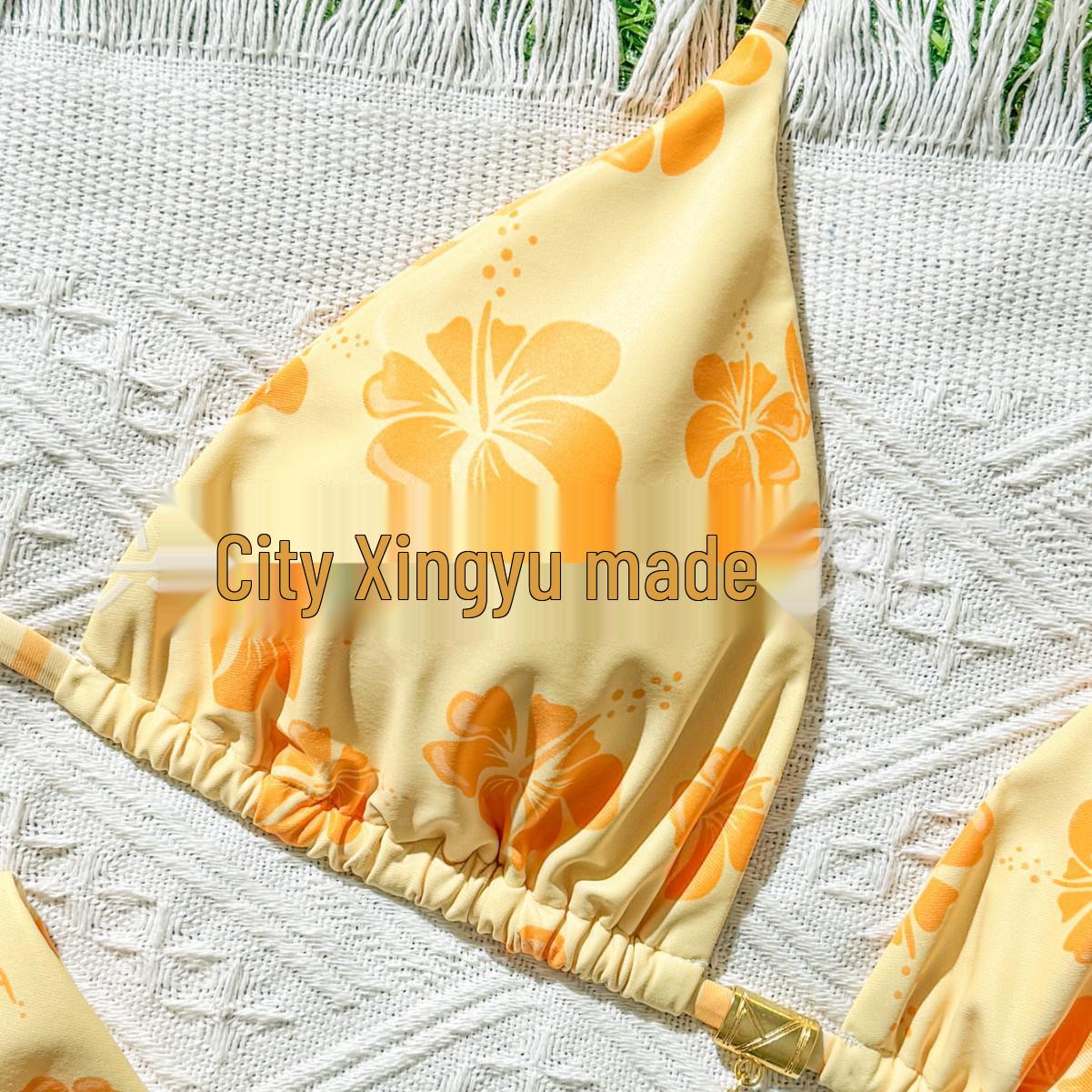 

European & American Lace-Up High-End Swimsuit Bikini Set for Women Large золотой