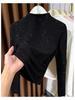 Women's Black Thermal Fleece Slimming Long-Sleeve Top with Half-High Neck - Stylish Base Layer for Autumn/Winter