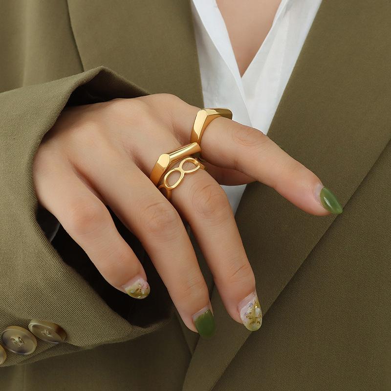 18K Gold-Plated Titanium Steel Geometric Stacking Rings