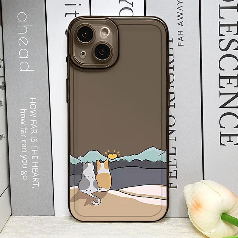 Cute Cartoon Cat Dog Couple Phone Case For iPhone 16 15 14 13 12 11 Pro Max Mini X XS SE 7 8 Plus 16E Shockproof Non-Slip Cover