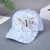 (One Size, Blue) Women's Baseball Cap Stylish Rhinestone Butterfly Flower Adjustable Breathable Wide Brim Sun Hat
