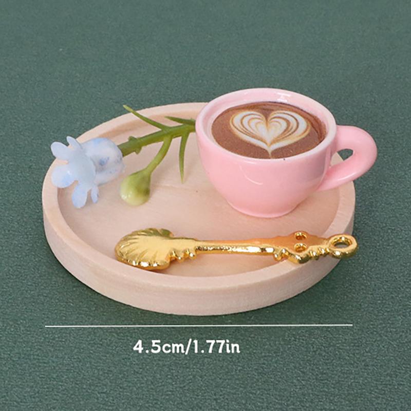 

1 комплект миниатюрных кофейных чашек для кукольного домика с блюдцем, ложкой, кухонными столовыми приборами для кукольных аксессуаров, игрушек розовый