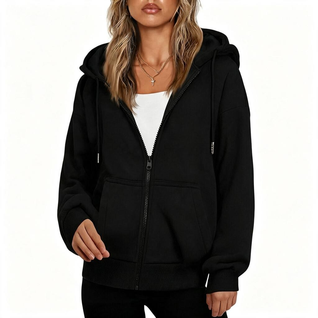 Cárdigan Casual con Capucha de Moda Holgado para Mujer con Cremallera Sudadera