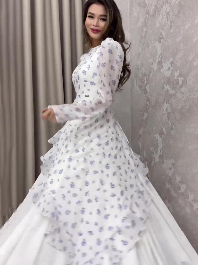 2025 Summer Floral Long Sleeve Maxi Dress - Elegant European & American Style