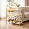 Bar Cart, 3 Tiers Home Kitchen Serving Carts, Modern Rolling Utility Station on Wheels, Mobile Drink Beverage Trolley with Wooden Shelf, Wine Rack,