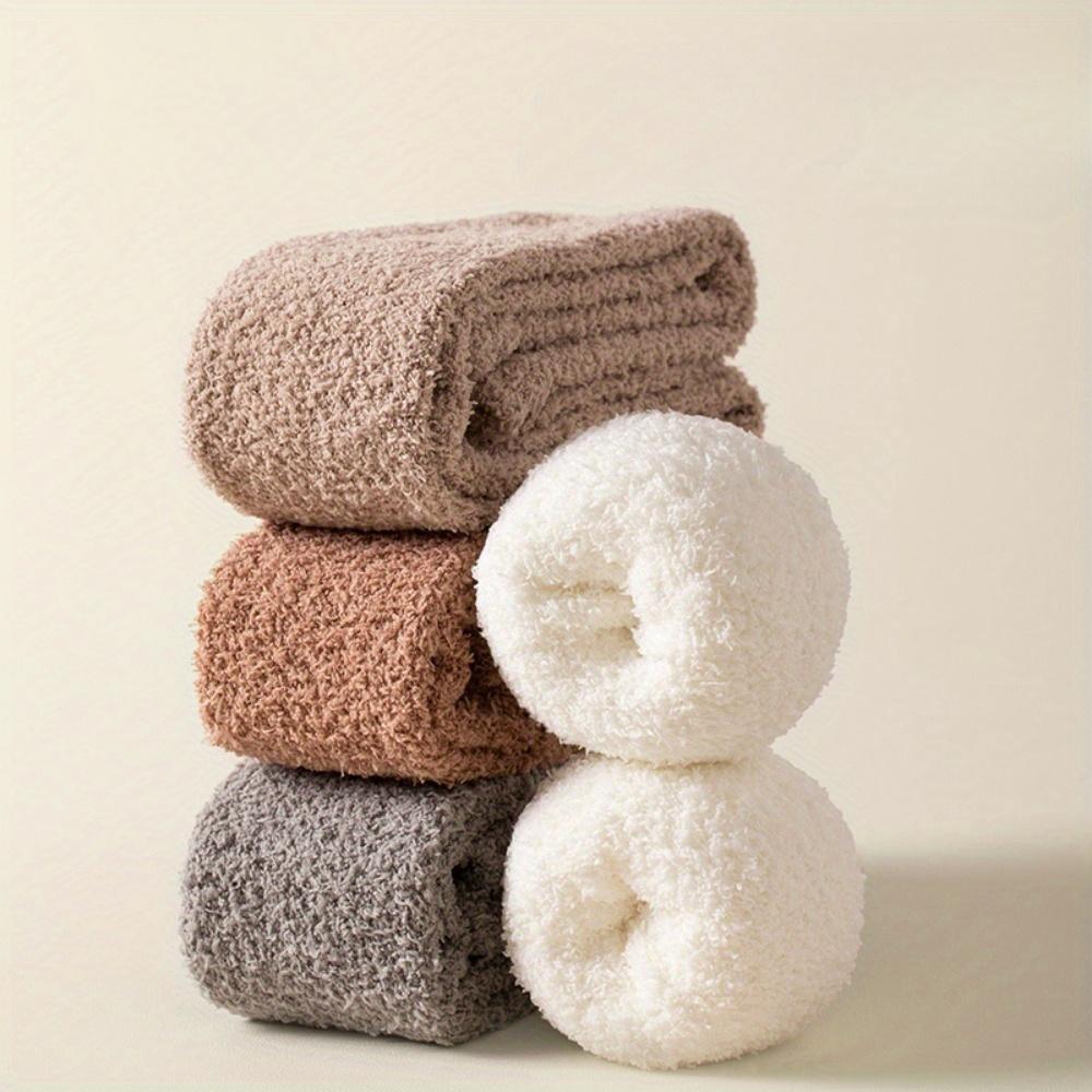 2 Pairs Simple Solid Color Socks, Winter Snow Socks, Thickened Warm Floor Socks, Calf Socks, Knee High Socks, Home Sleeping Socks, Casual Socks