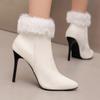 Fine Heel Fluffy Short Boots Winter New Fluffy Shoes, Plush White Martin Boots