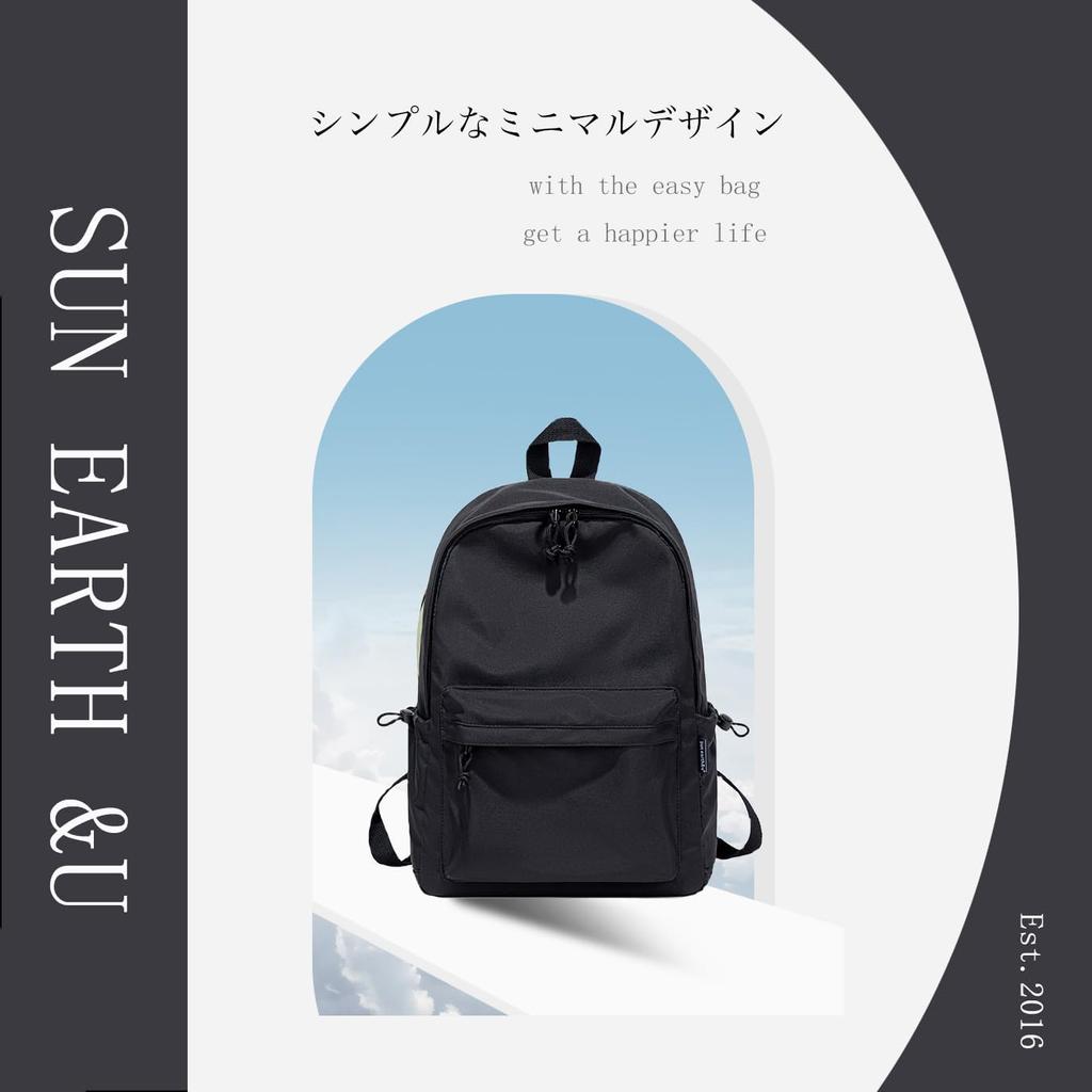 [słońce ziemia &u] Minimalistyczny Plecak, Lekki, Codzienny, na Wakacje, Stylowy (czarny)